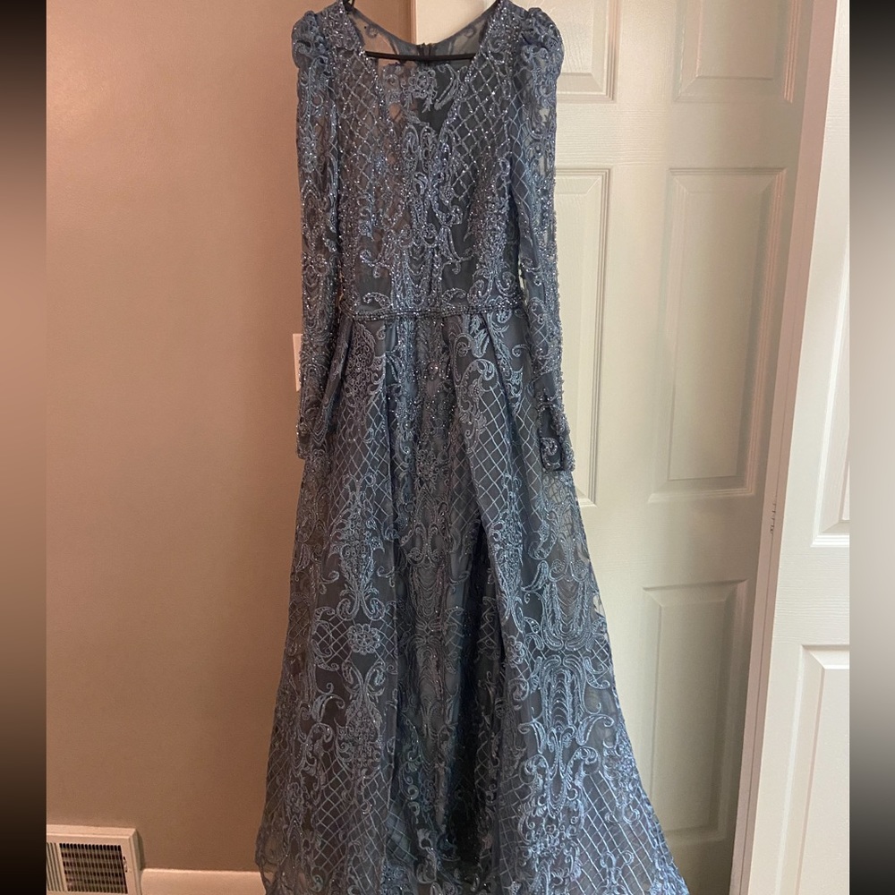Lace See Through with Beaded Bodice Gowns Royal Blue